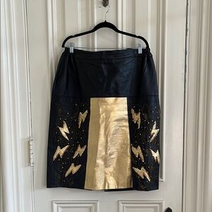 Vintage Black and Gold Leather Skirt
